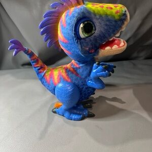 Colorful Blue Plush Dinosaur Toy with Neon Accents